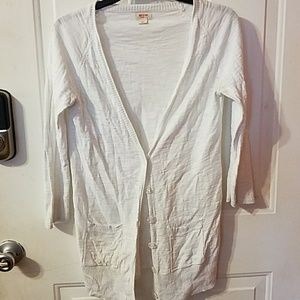 Long white slim fit button up cardigan